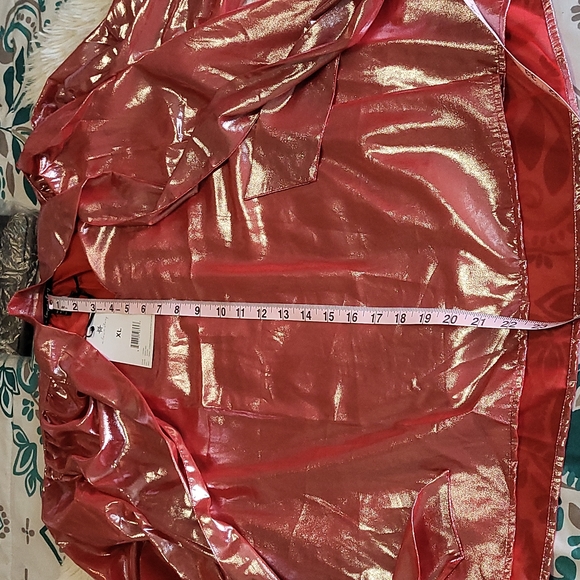 A LOVE STORY Prince Metallic Foil Glitter Puff Sleeve Red Blouse Size XL - Picture 8 of 8